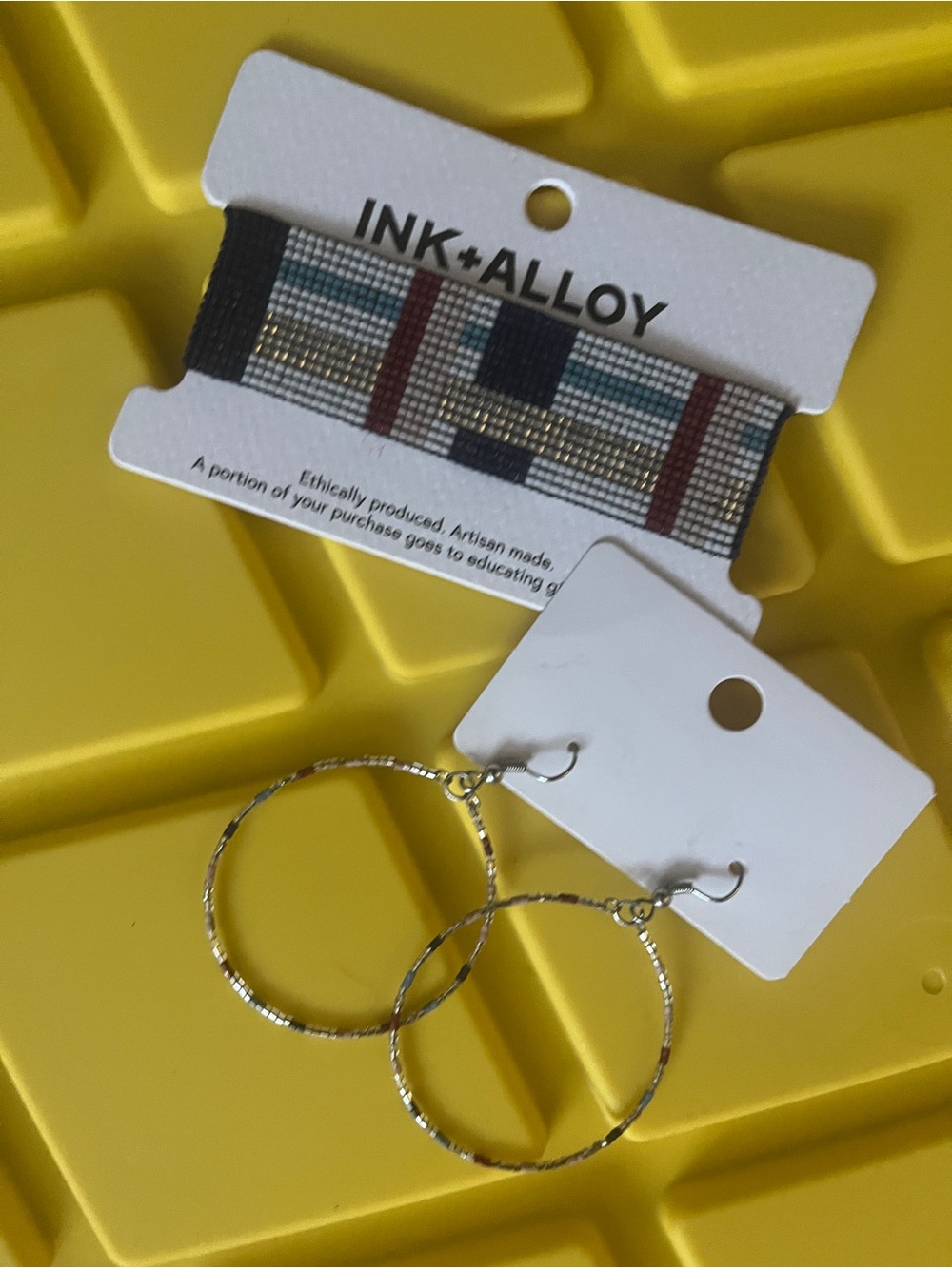 INK and ALLOY Multicolor Beaded Cuff and Textured Hoop Earrings